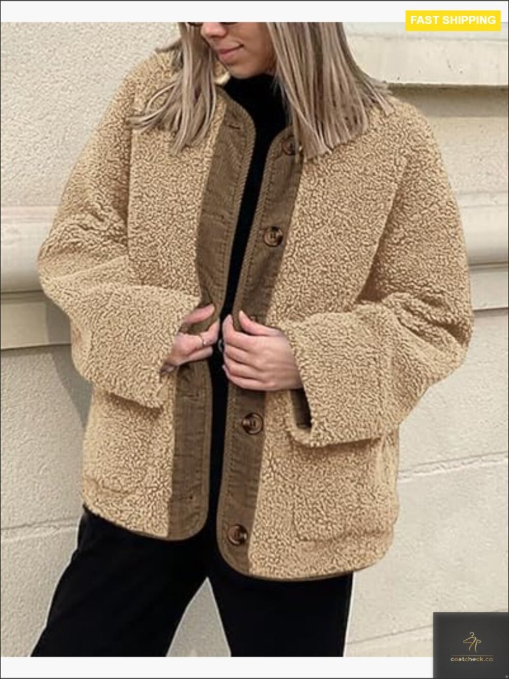 Elegant Long Sleeve Fuzzy Sherpa Button Up Coat Winter Women Outerwear Jacket - Picture 6 of 7